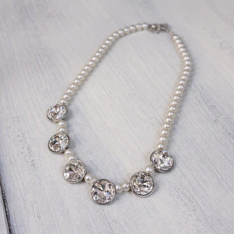 Pearl strand necklace with rhinestone crystal accents — Jewelry & Accessories at Simply Serenity
