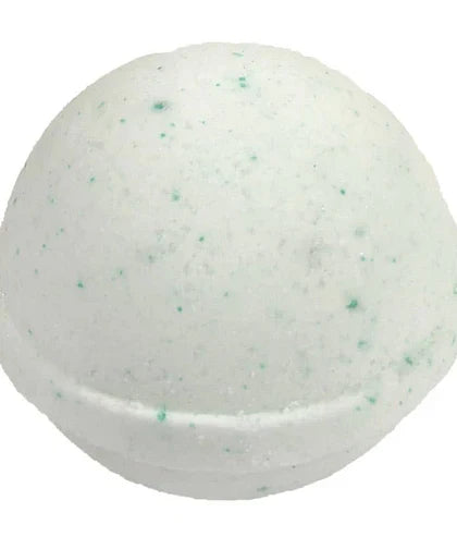 Eucalyptus handcrafted fizzy bath bomb with green botanical accents from Simply Serenity bath bomb collection