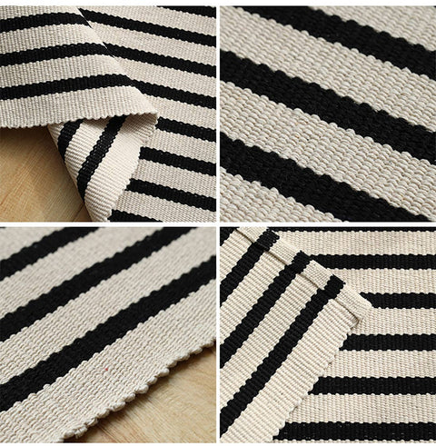 Black-Ivory Striped Small Area Rug