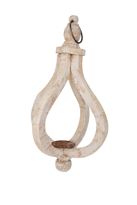 Winston Rustic Farmhouse Hanging Wood Lantern-13x24-White
