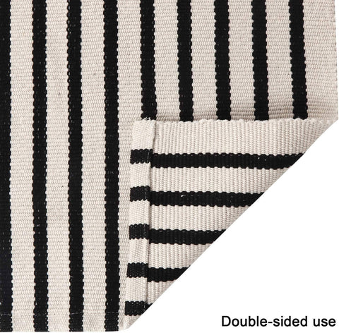 Black-Ivory Striped Small Area Rug