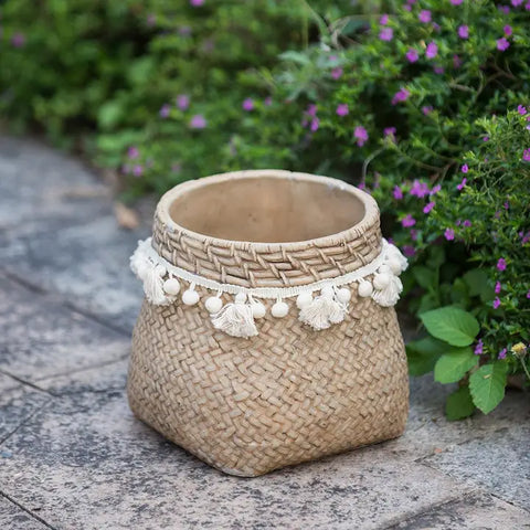 Woven Basket Planter with Tassels