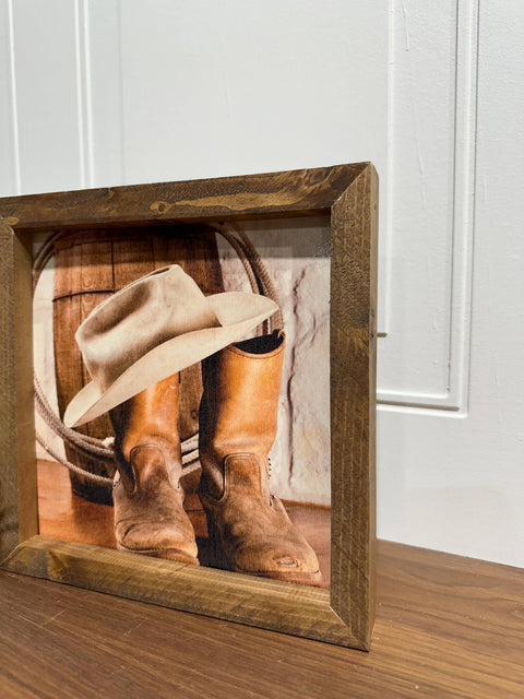 Wood Frame Art Print - Cowboy Gear