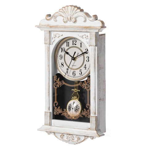 Vintage Grandfather Wall Clock - White/Gold