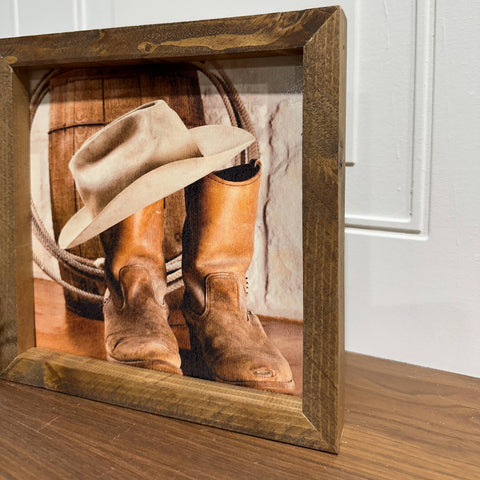 Wood Frame Art Print - Cowboy Gear