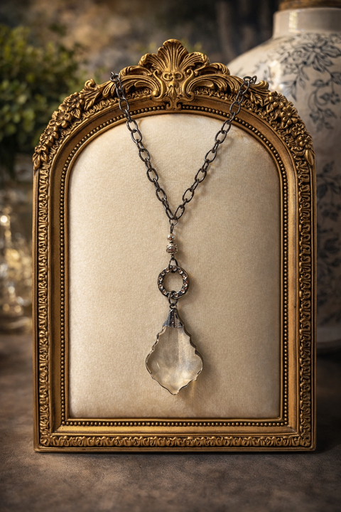 Necklace - Chain with Edged Faceted Glass Pendant