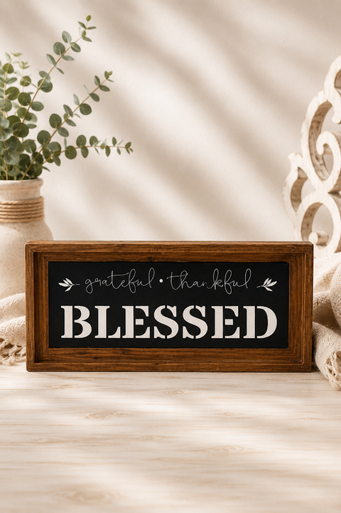 Grateful Thankful Blessed Framed Sign