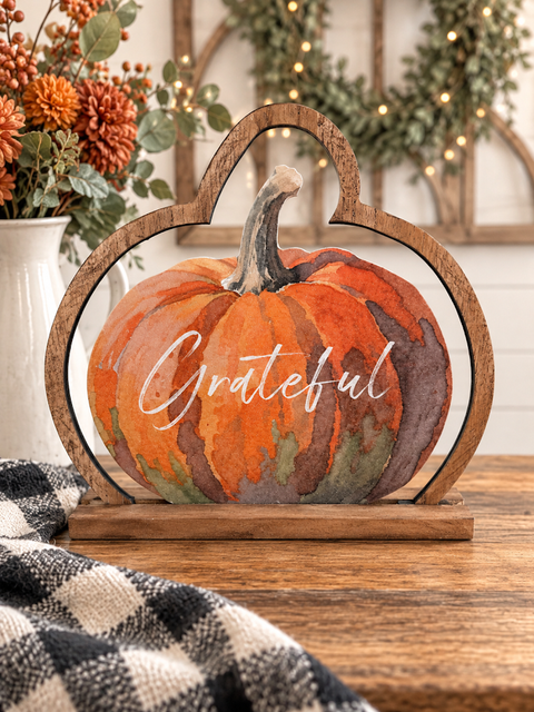 Grateful Pumpkin Stand Wood Sign