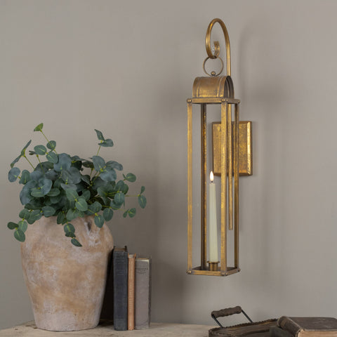 Gold Taper Candle Lantern w/ Bracket