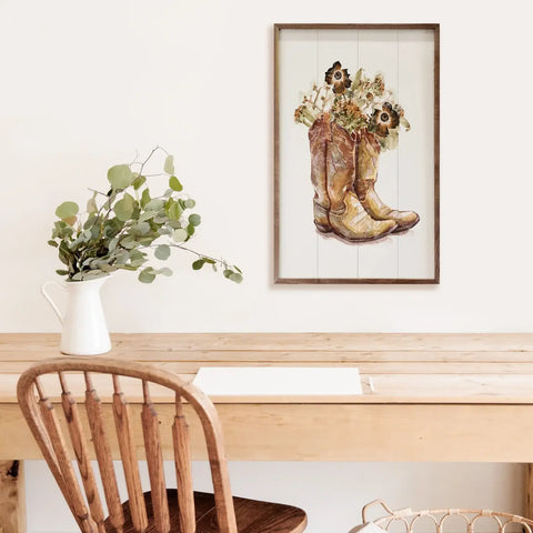 Framed Art - Boots with Flowers
