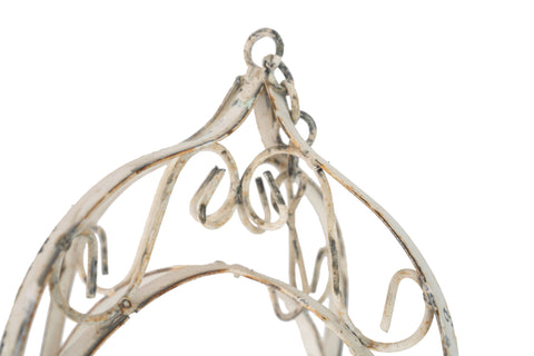 La Belle Hanging Iron Planter Garden Basket-White