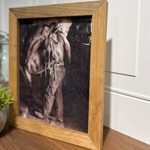 Horse with Best Friend Wood Frame Art Print