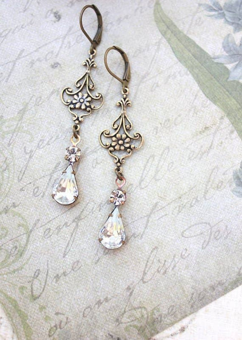 Filigree Crystal Glass Earrings