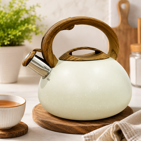 White Marble Stainless Steel Whistling Tea Kettle