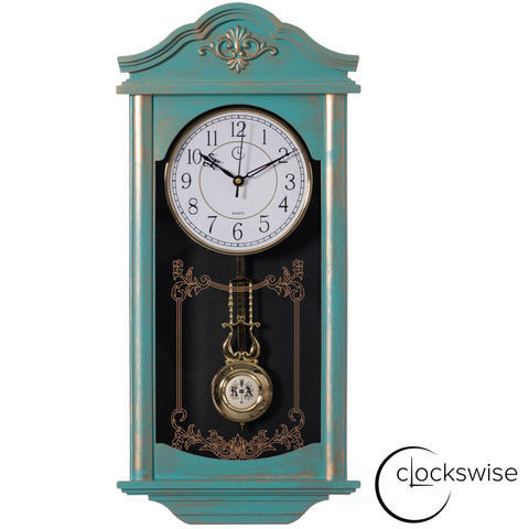 Vintage Grandfather Wall Clock - Blue and Gold