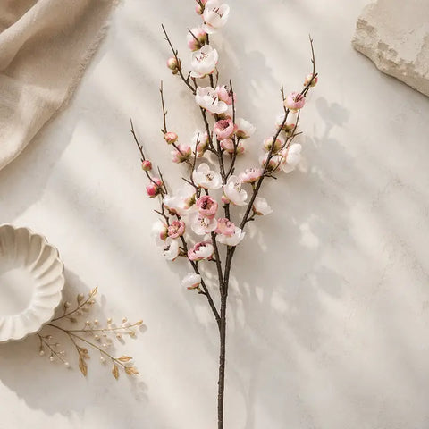 White & Pink Plum Blossom Branch Artificial Stem