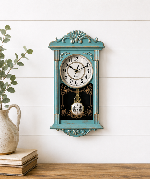Blue and Gold Vintage Grandfather Wall Clock