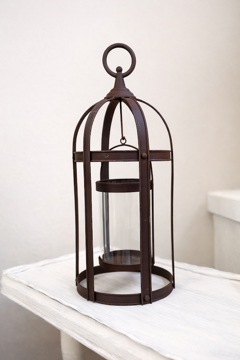 Metal Lantern with Glass Hanging Candle Vase