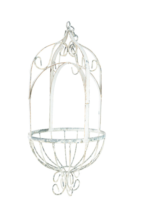 La Belle Hanging Iron Planter Garden Basket-White