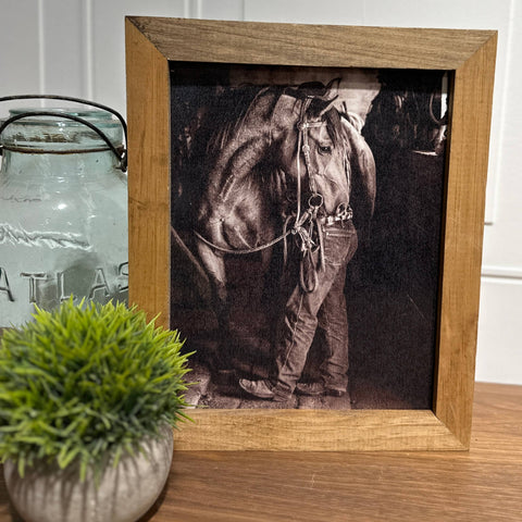 Horse with Best Friend Wood Frame Art Print