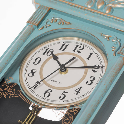 Vintage Grandfather Wall Clock - Blue and Gold