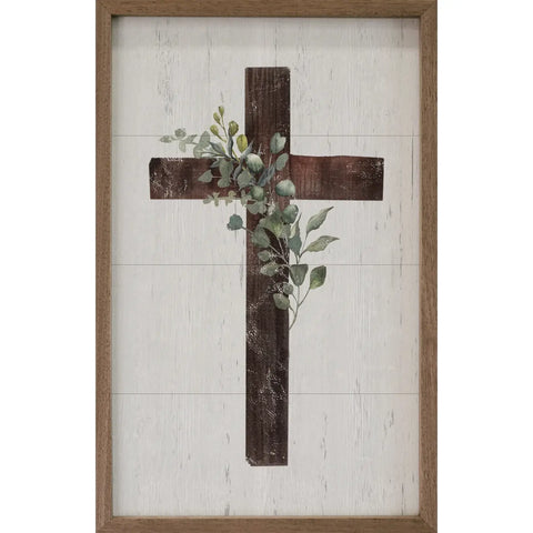 Framed Art - Cross with Greenery