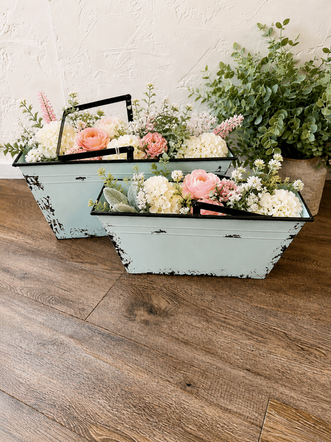 Distressed Blue Metal Gathering Baskets - Set of 2