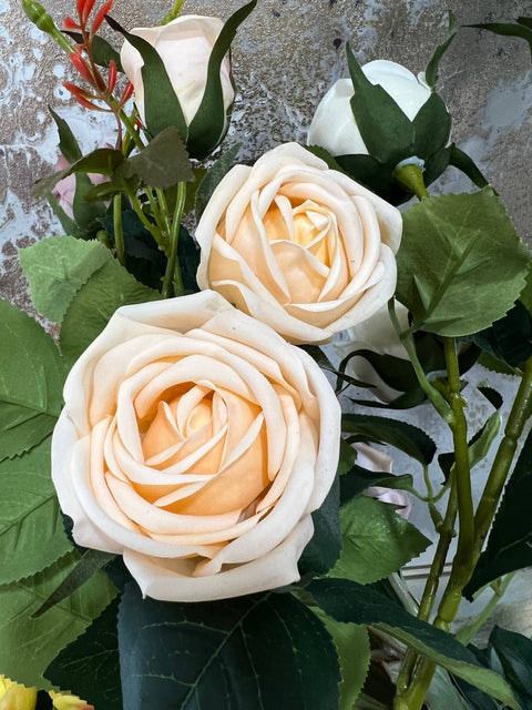 Real Touch Rose-3 flowers - Light Peach
