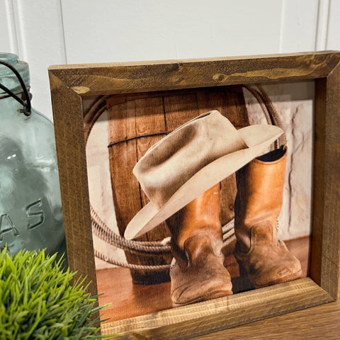 Wood Frame Art Print - Cowboy Gear