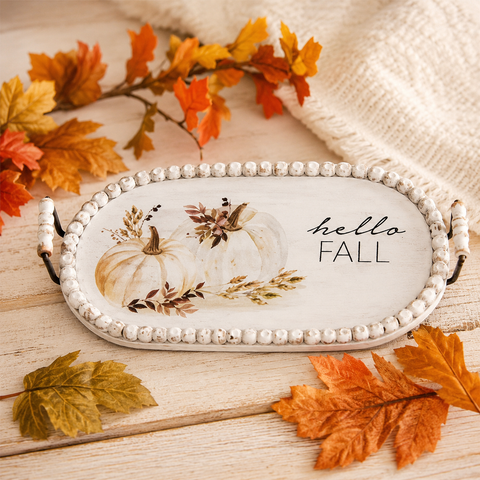 Hello Fall Beaded Wood Tray
