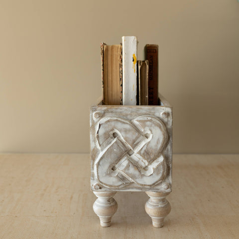 Vennie Whitewashed Carved Wood Bin