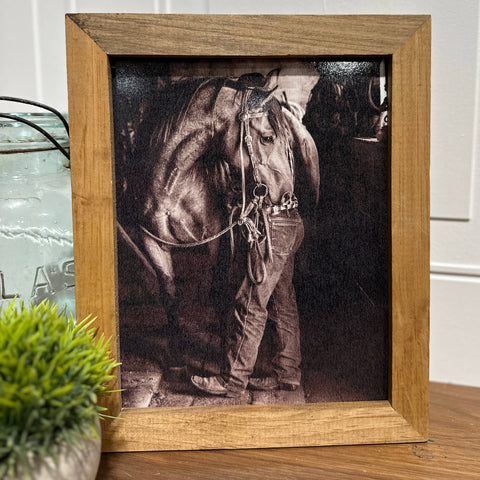 Horse with Best Friend Wood Frame Art Print
