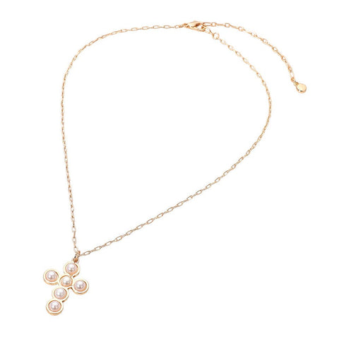 Round Pearl Accent Cross Pendant Necklace - Cream