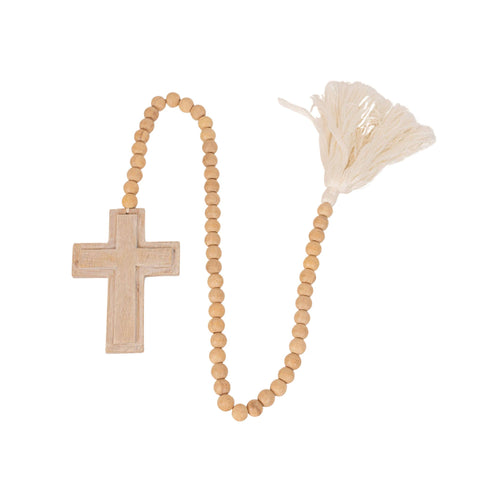 Cross Wood Bead Garland Tassel