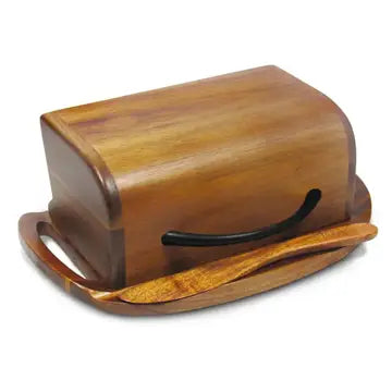 Black Handle Butterie Acacia Wood Flip-Top Butter Dish w/ Spreader