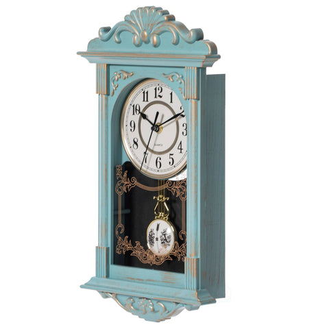 Vintage Grandfather Wall Clock - Blue and Gold