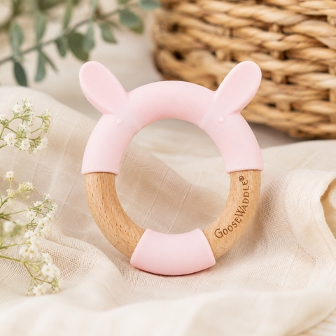 Pink Goose Waddle Silicone + Wood Teether