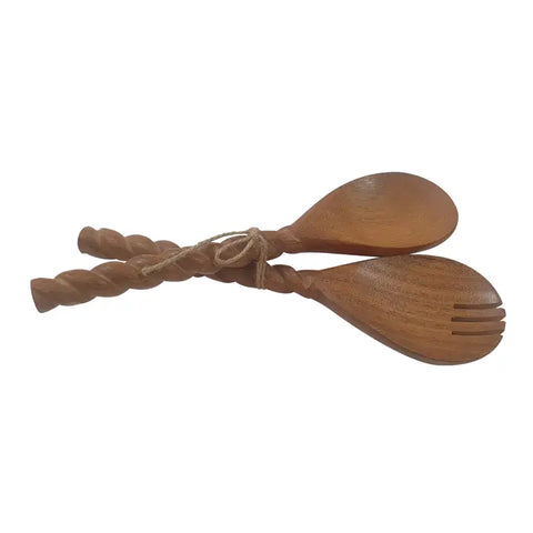 10 inch Brown Wood Serving Utensils -Set of 2