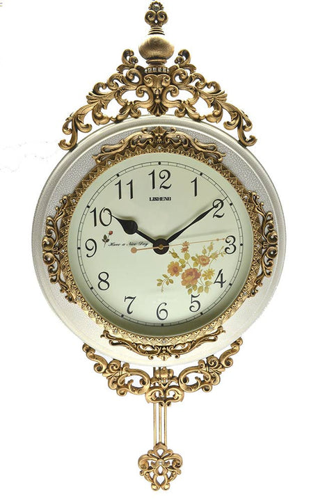 Wall Clock With Pendulum White/Gold