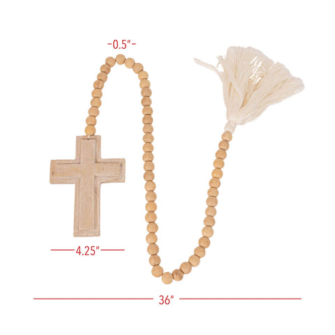 Cross Wood Bead Garland Tassel