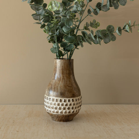 Whitewashed Wood Bead Vase