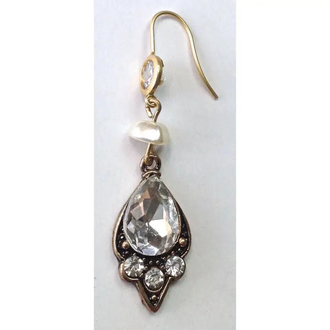Earrings - Rhinestone Drop with Pearl on Hook