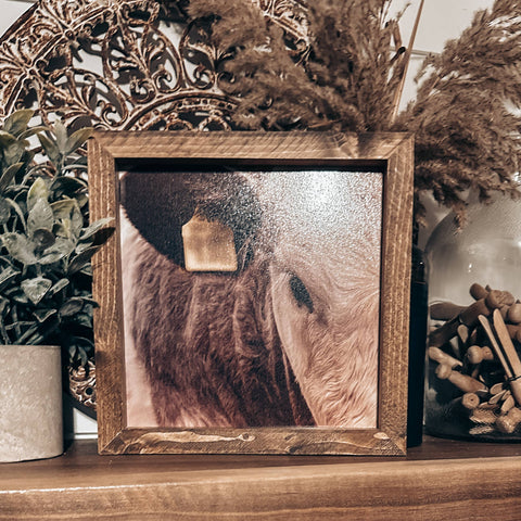 Wood Frame Art Print - Black White Face Cow