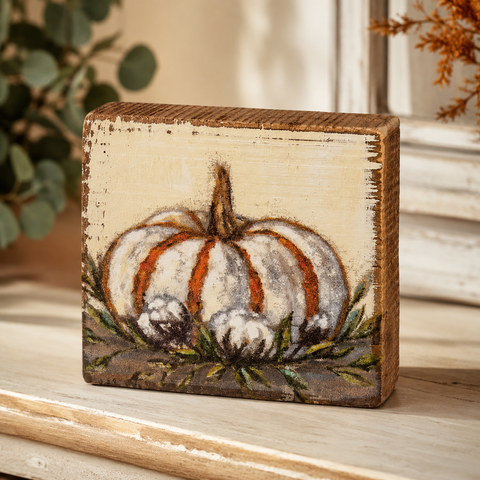 White and Orange Pumpkin Block Sign