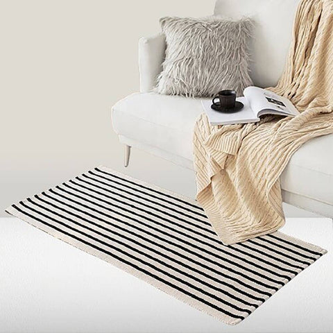 Black-Ivory Striped Small Area Rug