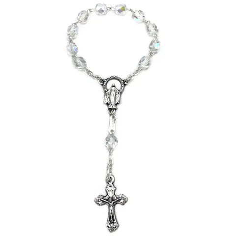 One Decade Rosary Miraculous Medal Clear Crystal Beads