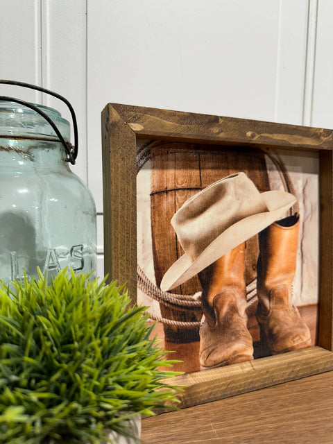 Wood Frame Art Print - Cowboy Gear
