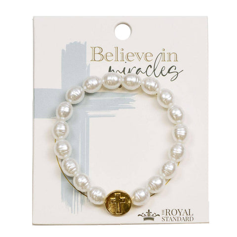 Believe in Miracles Bracelet  - White/Gold   7"