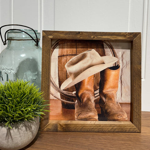 Wood Frame Art Print - Cowboy Gear