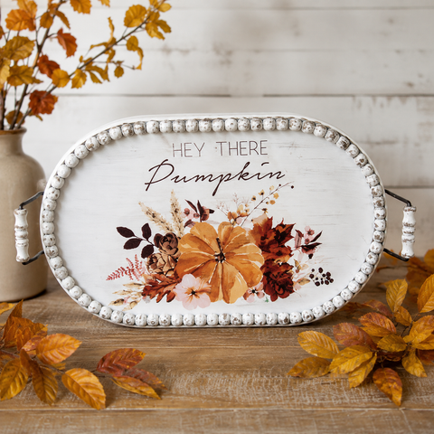 Hey There Pumpkin Beaded Wood Tray